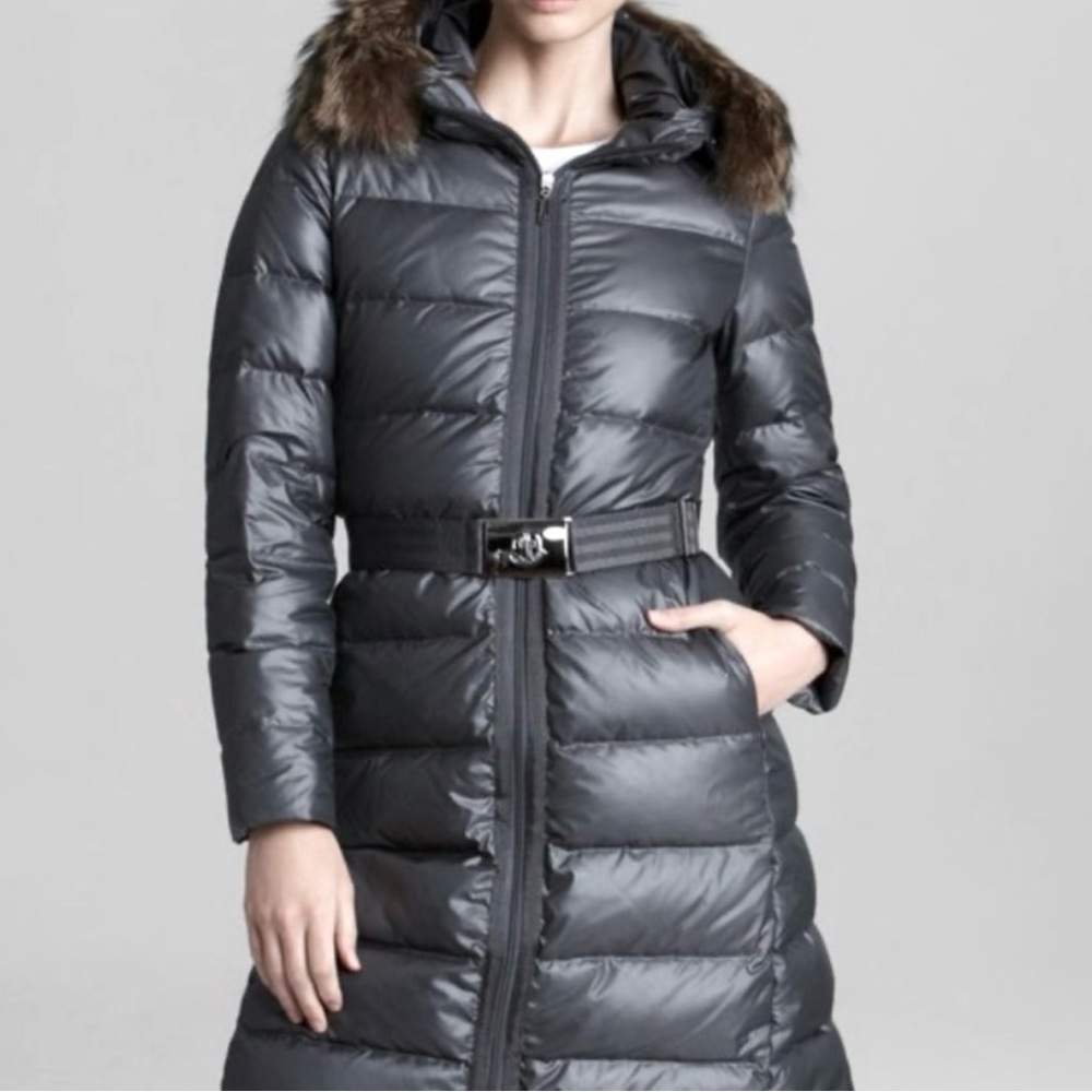 Moncler - Bouleau Fur Trim Hood Belted Down Jacket Coat